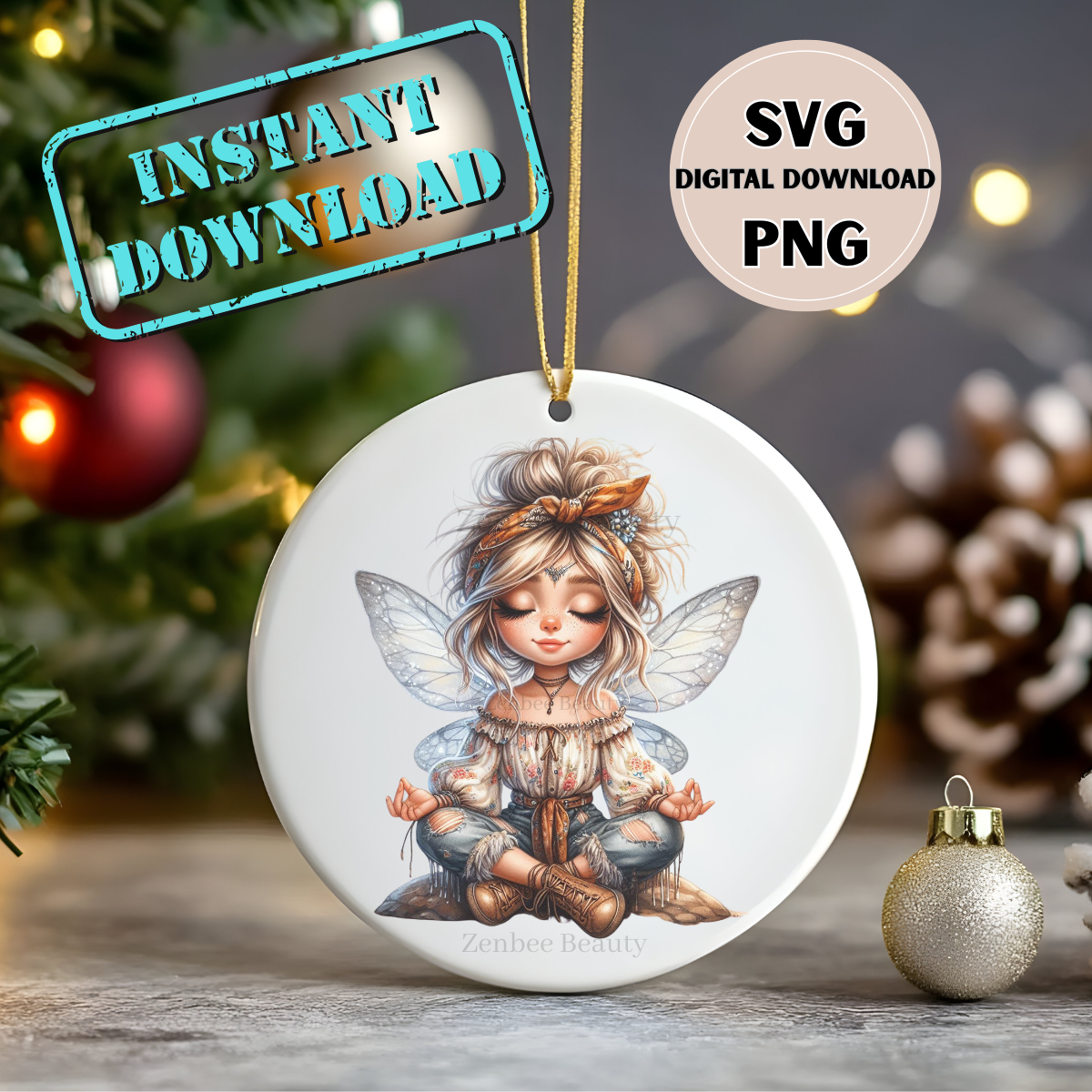 Boho fairy girl SVG PNG, meditating cute fairy Clip art cut file, Cute Yoga Digital Download for Sublimation, stickers, Cricut, Silhouette, POD & Crafts