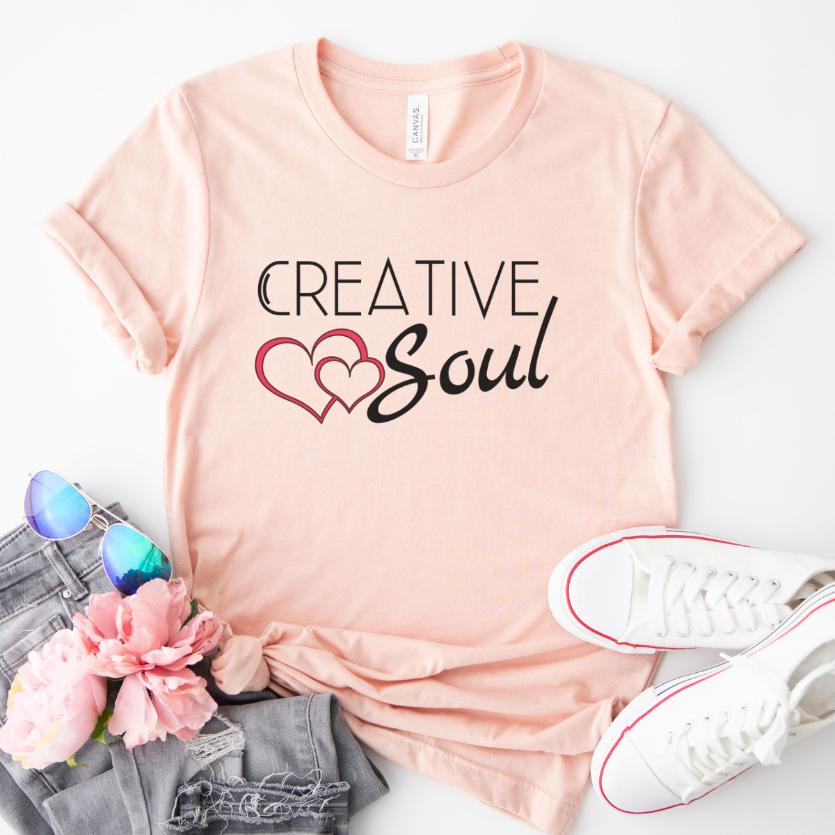 Creative Soul Women's motivational inspirational Tshirt, crafter Tee, simple heart Soul shirt, positive gift for her, friend teen