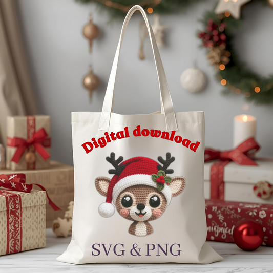Cute Crochet Baby Reindeer SVG & PNG Digital Download – Christmas Clipart for Cricut & Silhouette
