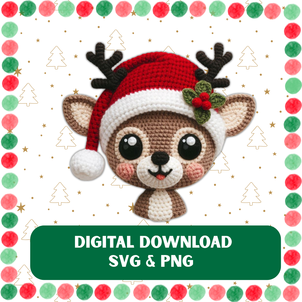 Cute Crochet Baby Reindeer SVG & PNG Digital Download – Christmas Clipart for Cricut & Silhouette