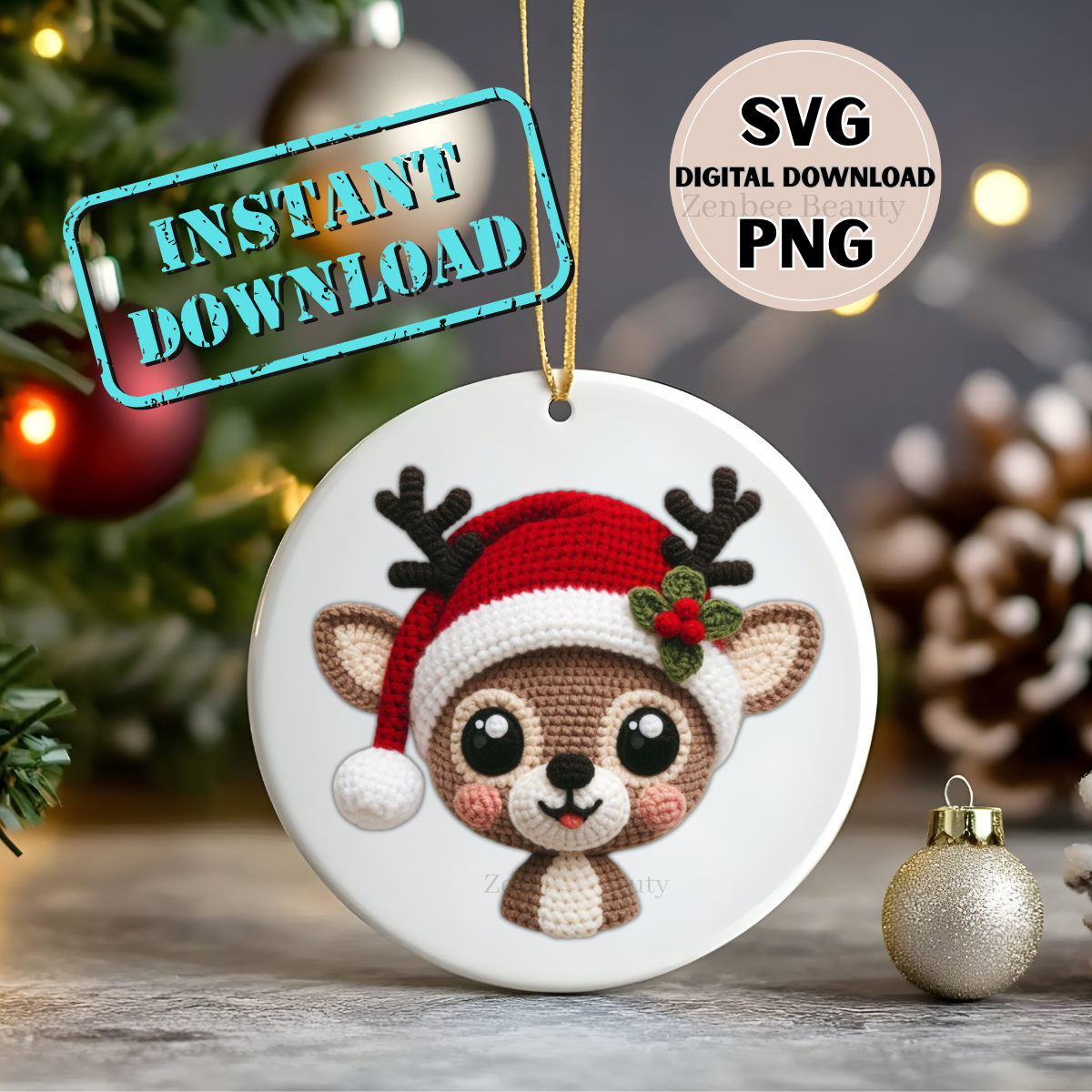 Cute Crochet Baby Reindeer SVG & PNG Digital Download – Christmas Clipart for Cricut & Silhouette