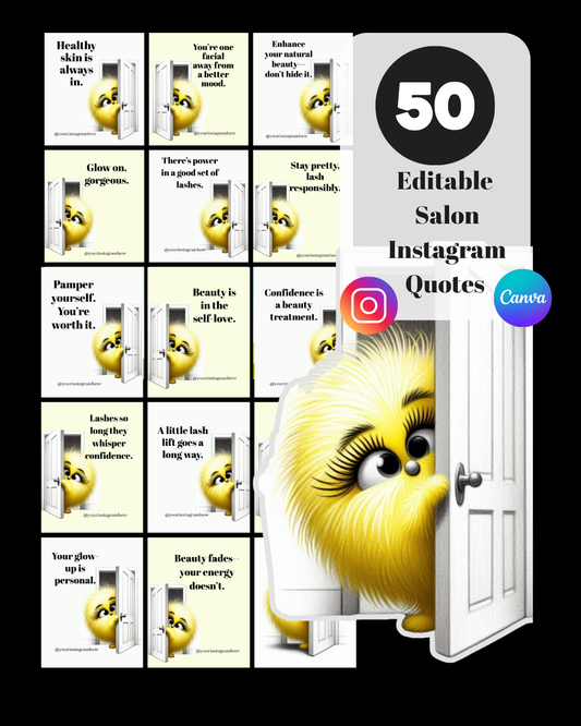 50 Editable Instagram Salon Quotes | Funny Beauty Quotes for Lash Techs, Estheticians & Hair Stylists | Canva Templates for Social Media