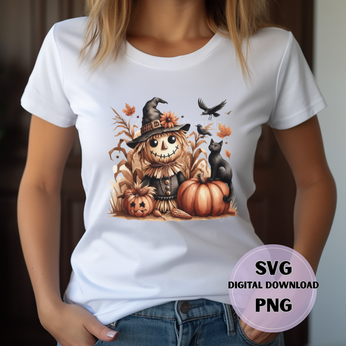 Fall Scarecrow PNG SVG | Cute Halloween Tote Bag Design | Instant digital Download