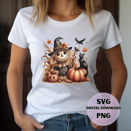 Fall Scarecrow PNG SVG | Cute Halloween Tote Bag Design | Instant digital Download