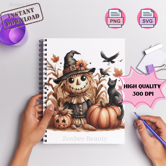 Fall Scarecrow PNG SVG | Cute Halloween Tote Bag Design | Instant digital Download