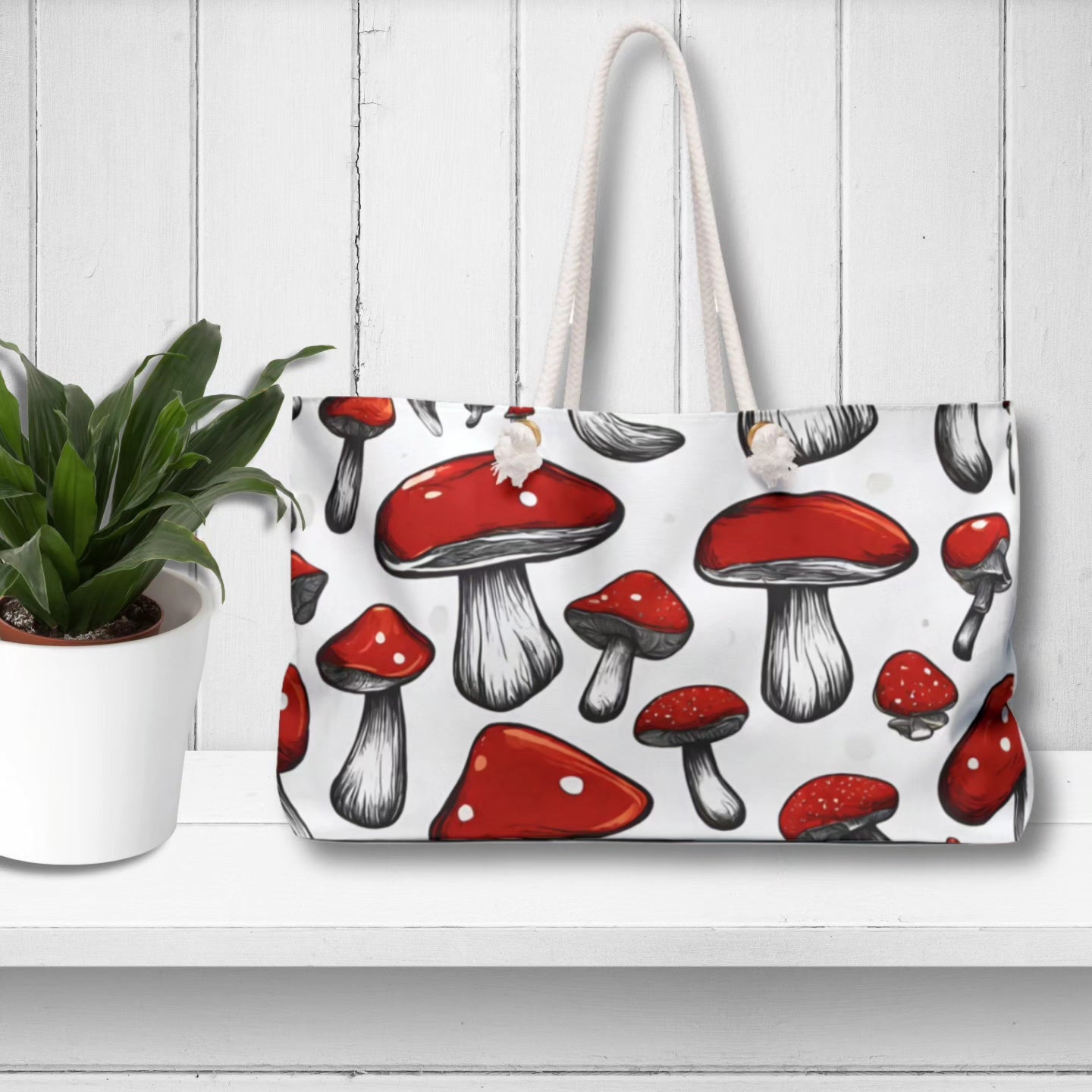 Mushrooms Weekender beach travel tote Bag, tote bag for books, weekend large crafter tote, cute hippy tote for women, gift for her friend