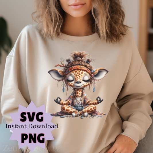 Boho Giraffe SVG PNG | Meditating cute Giraffe Clip art cut file | Cute Yoga Digital Download for Sublimation, stickers, Cricut, Silhouette, POD & Crafts