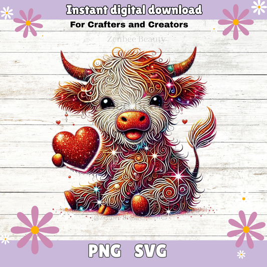 Valentine’s Day Sparkling Cow SVG + PNG Digital Download