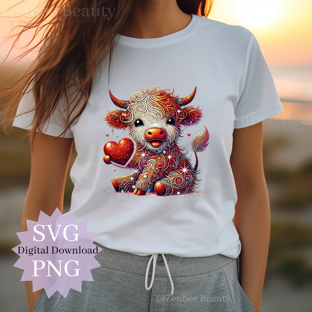 Valentine’s Day Sparkling Cow SVG + PNG Digital Download