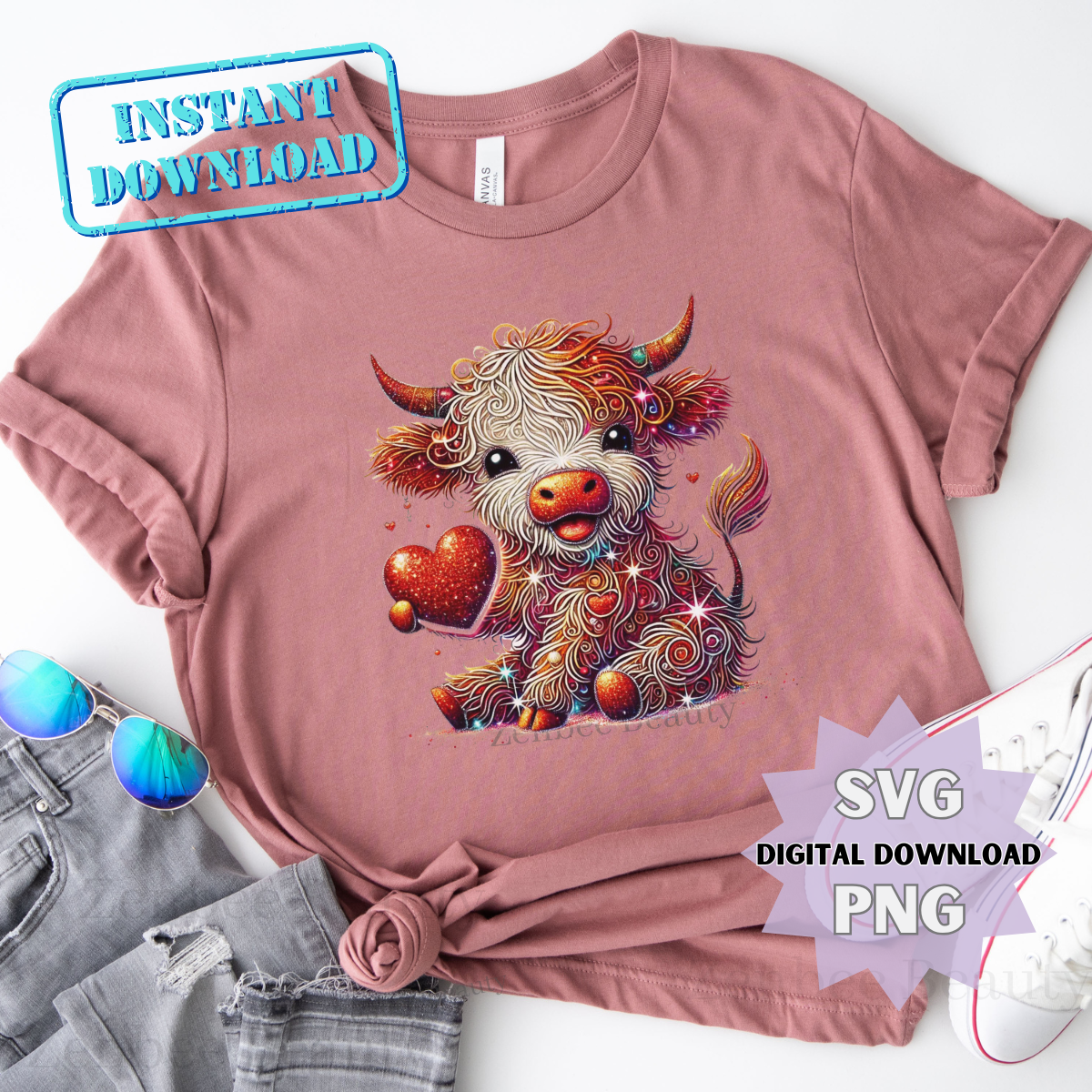 Valentine’s Day Sparkling Cow SVG + PNG Digital Download