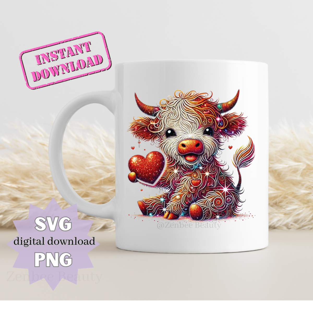 Valentine’s Day Sparkling Cow SVG + PNG Digital Download
