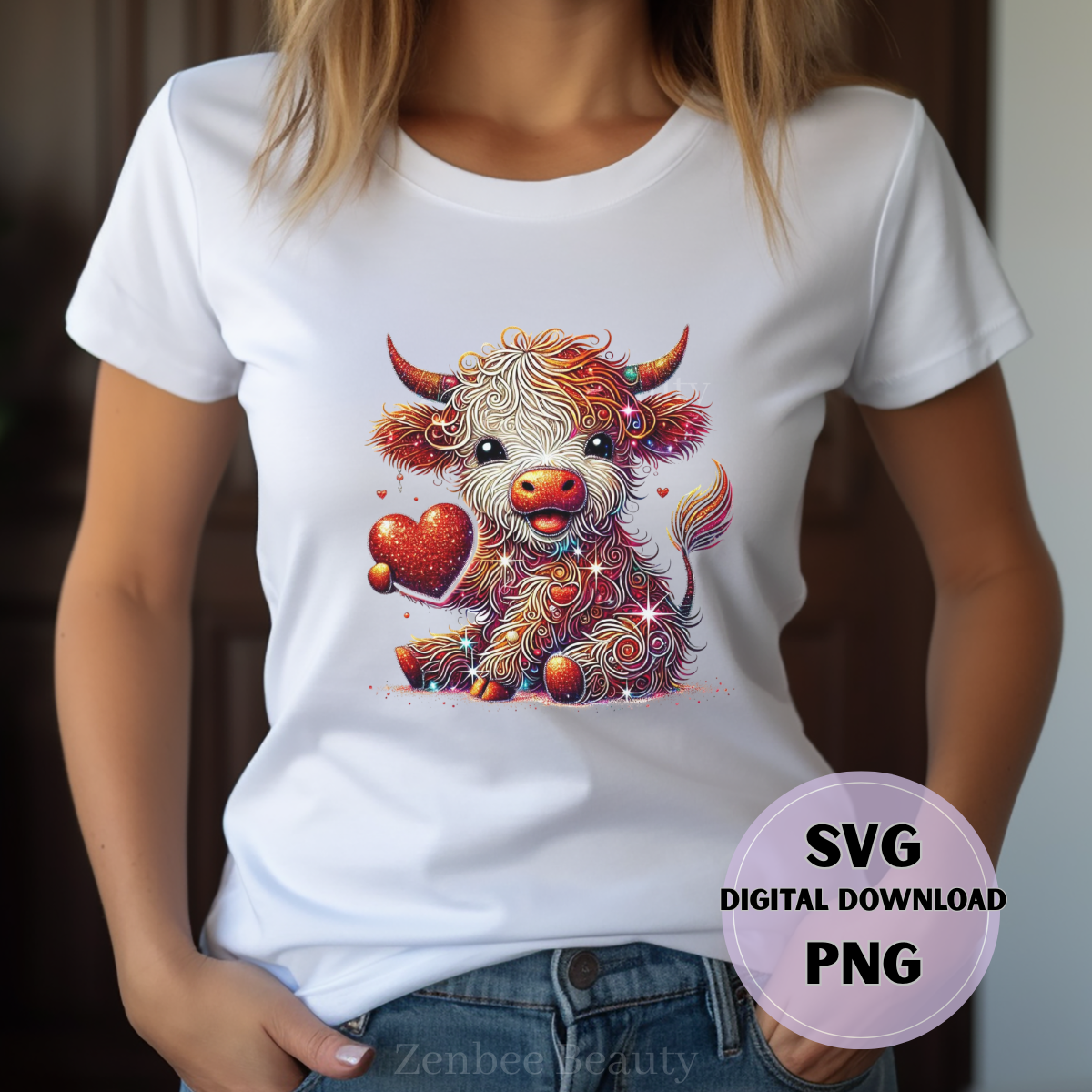 Valentine’s Day Sparkling Cow SVG + PNG Digital Download