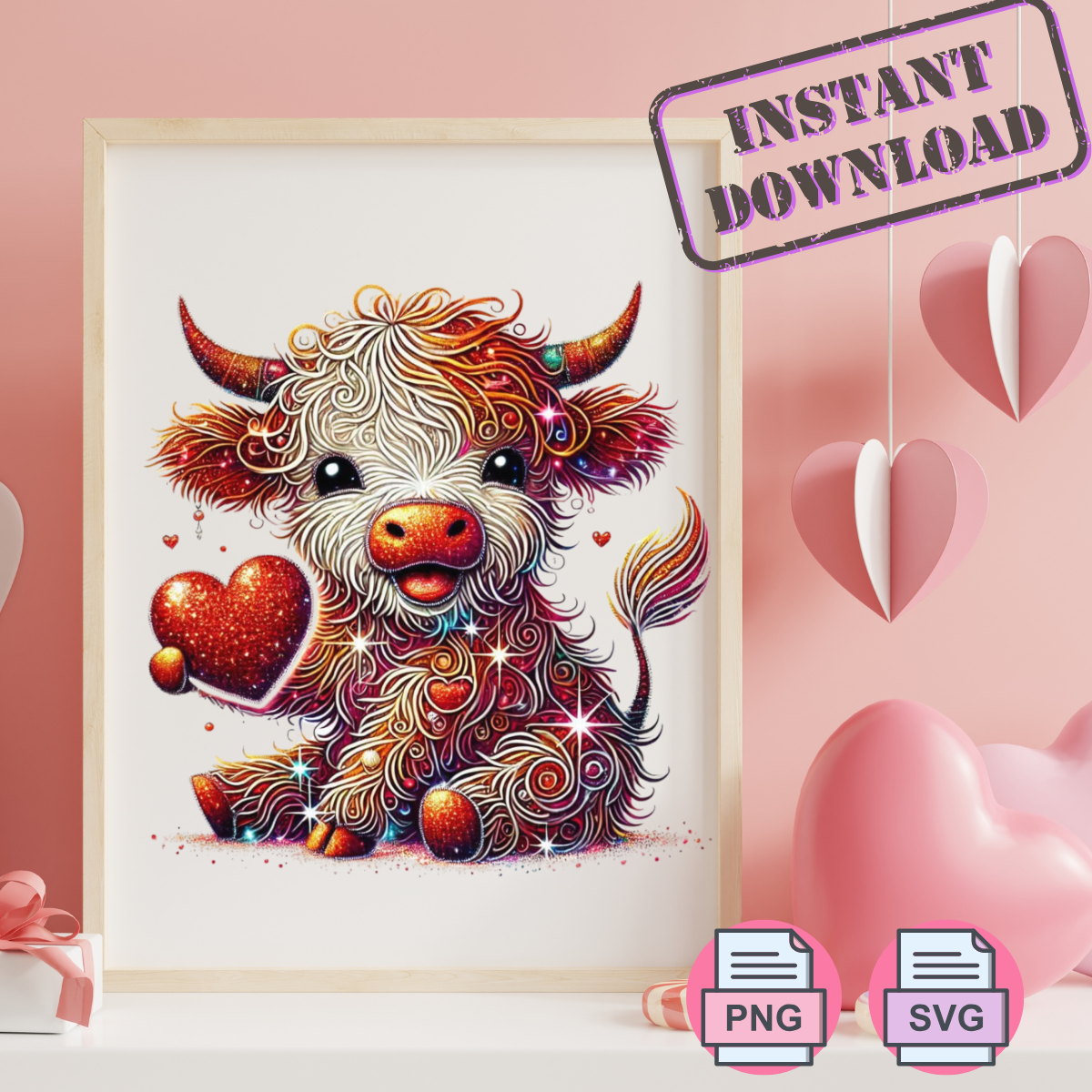 Valentine’s Day Sparkling Cow SVG + PNG Digital Download
