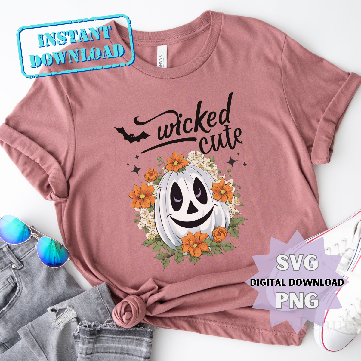 Wicked Cute Pumpkin SVG & PNG | Halloween White Pumpkin Clipart | Spooky Cute Sublimation Design for Cricut & Silhouette