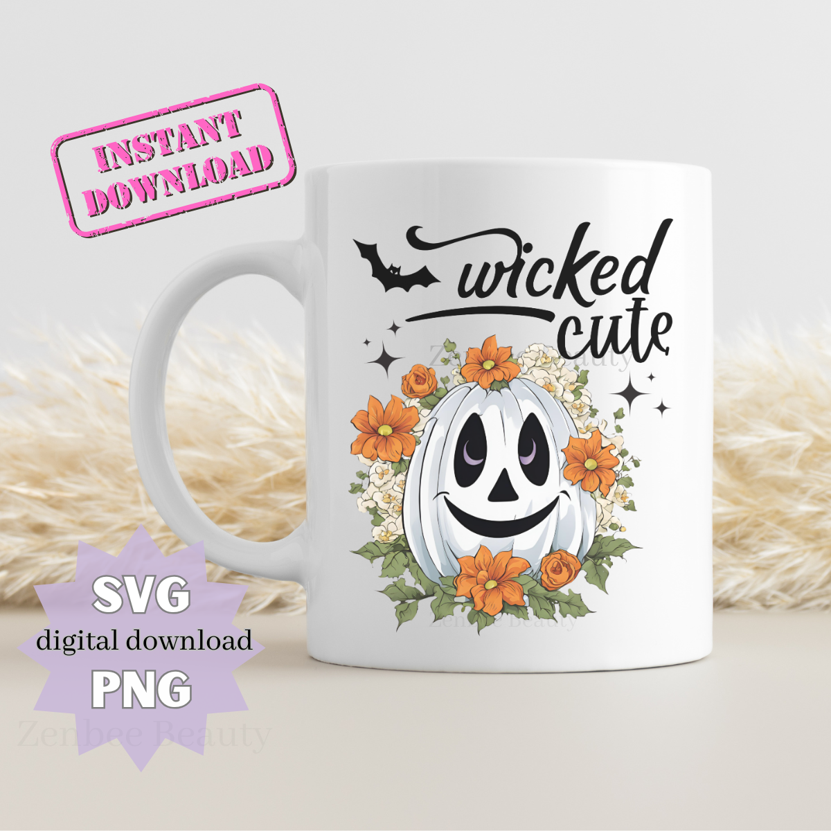 Wicked Cute Pumpkin SVG & PNG | Halloween White Pumpkin Clipart | Spooky Cute Sublimation Design for Cricut & Silhouette