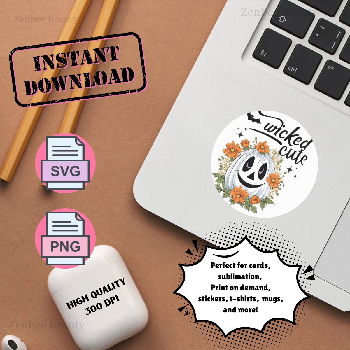 Wicked Cute Pumpkin SVG & PNG | Halloween White Pumpkin Clipart | Spooky Cute Sublimation Design for Cricut & Silhouette