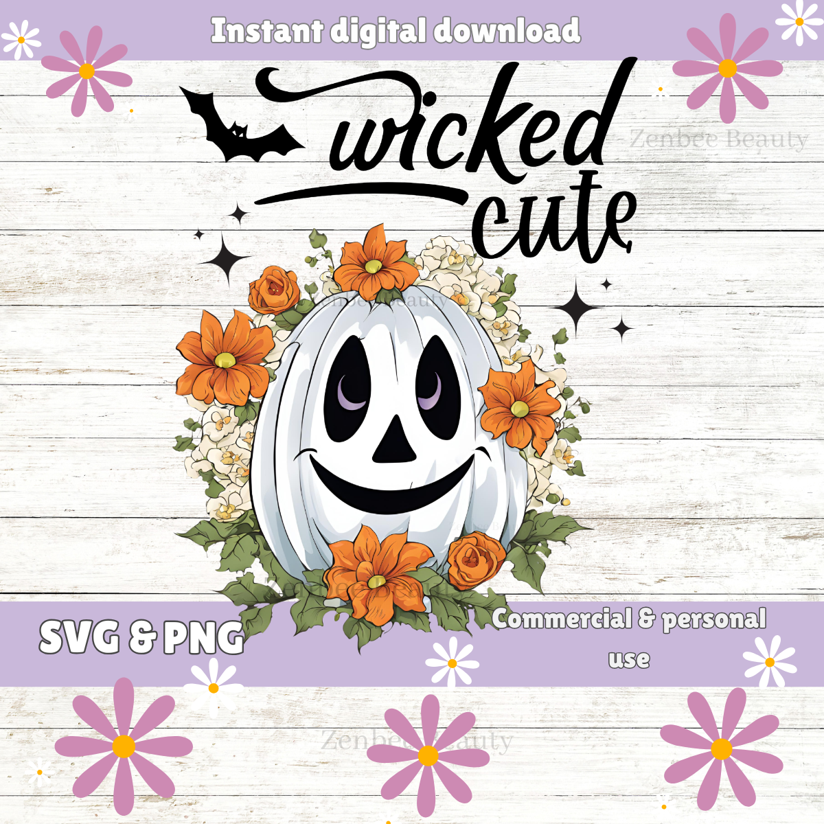 Wicked Cute Pumpkin SVG & PNG | Halloween White Pumpkin Clipart | Spooky Cute Sublimation Design for Cricut & Silhouette