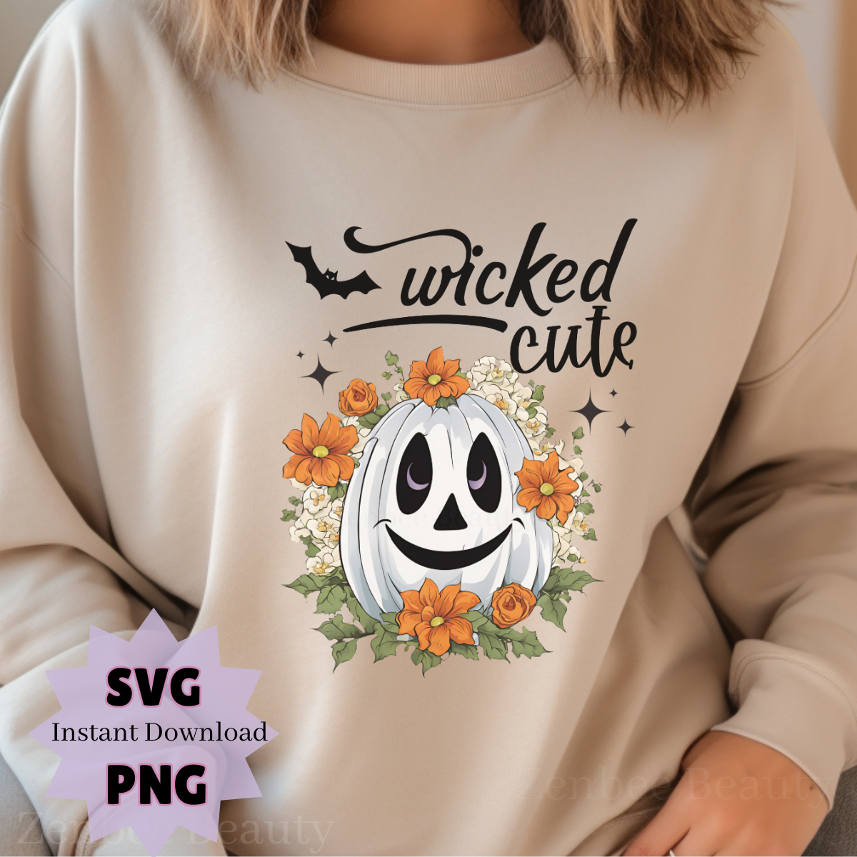 Wicked Cute Pumpkin SVG & PNG | Halloween White Pumpkin Clipart | Spooky Cute Sublimation Design for Cricut & Silhouette