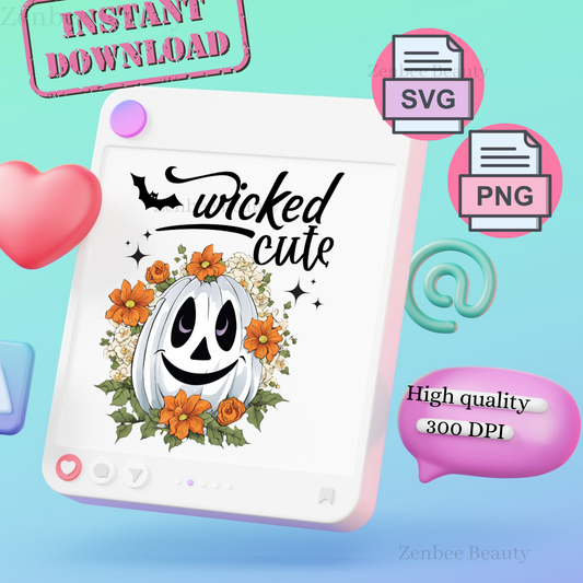Wicked Cute Pumpkin SVG & PNG | Halloween White Pumpkin Clipart | Spooky Cute Sublimation Design for Cricut & Silhouette