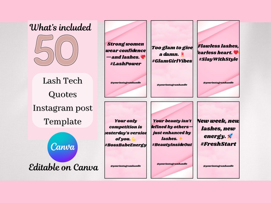 50 Editable Lash Tech Instagram quote Templates, Lash artist social media Canva template, Esthetician Beauty Business Marketing content, IG