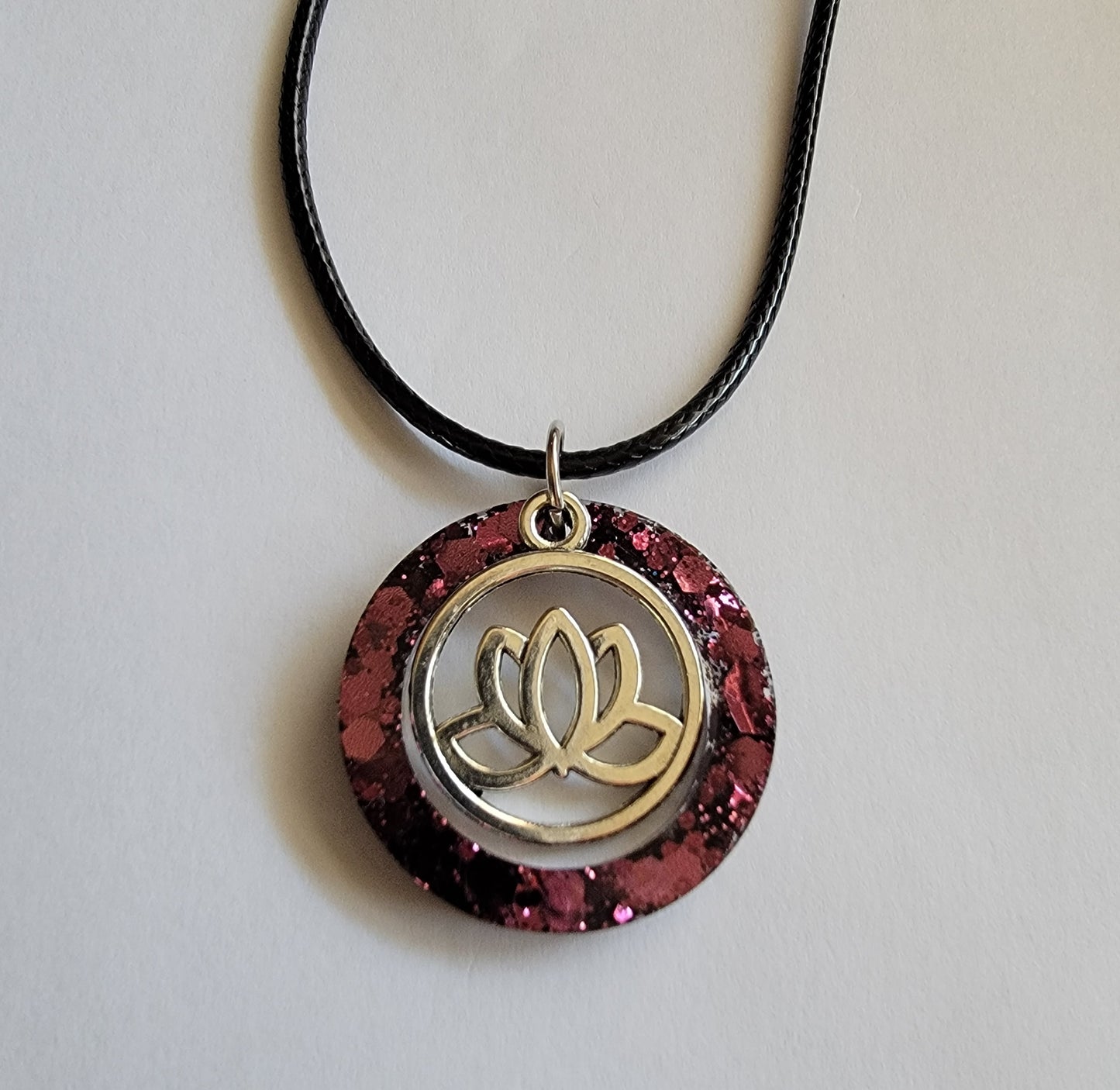 Lotus flower charm open round pendant necklace