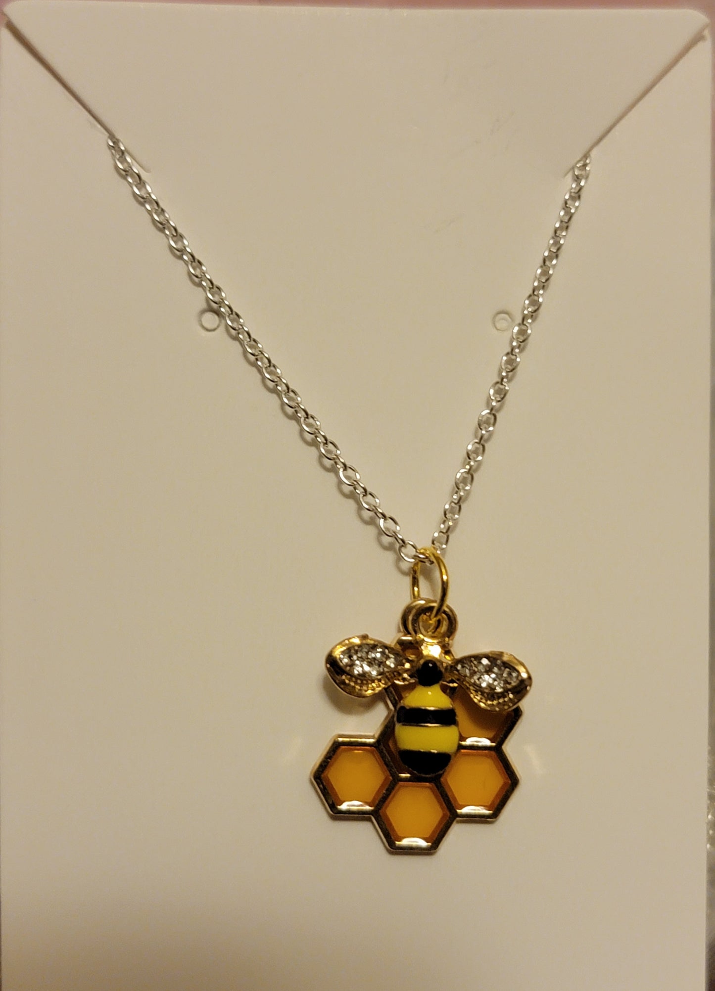 Bee and honeycomb charm pendant necklace