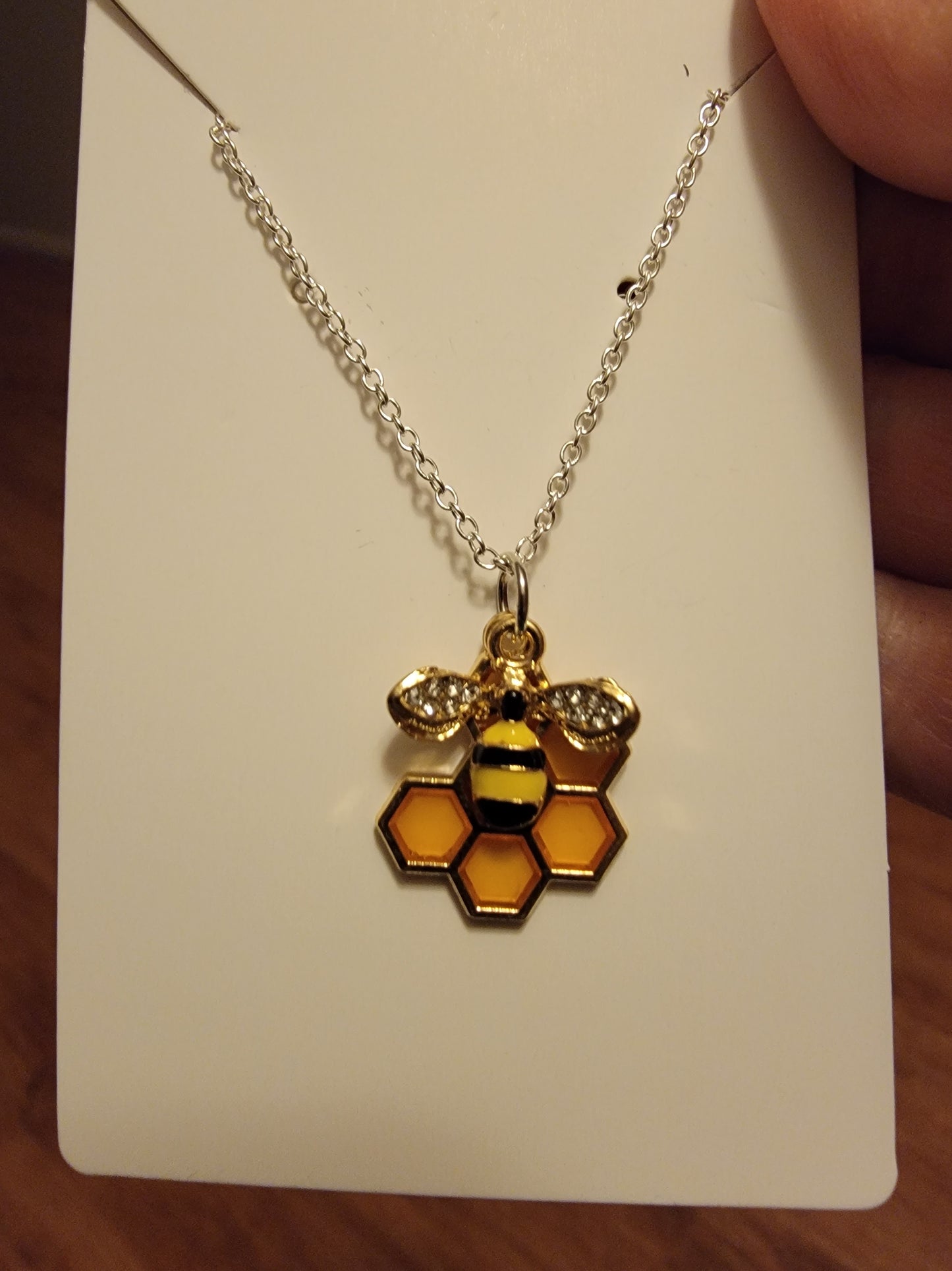 Bee and honeycomb charm pendant necklace