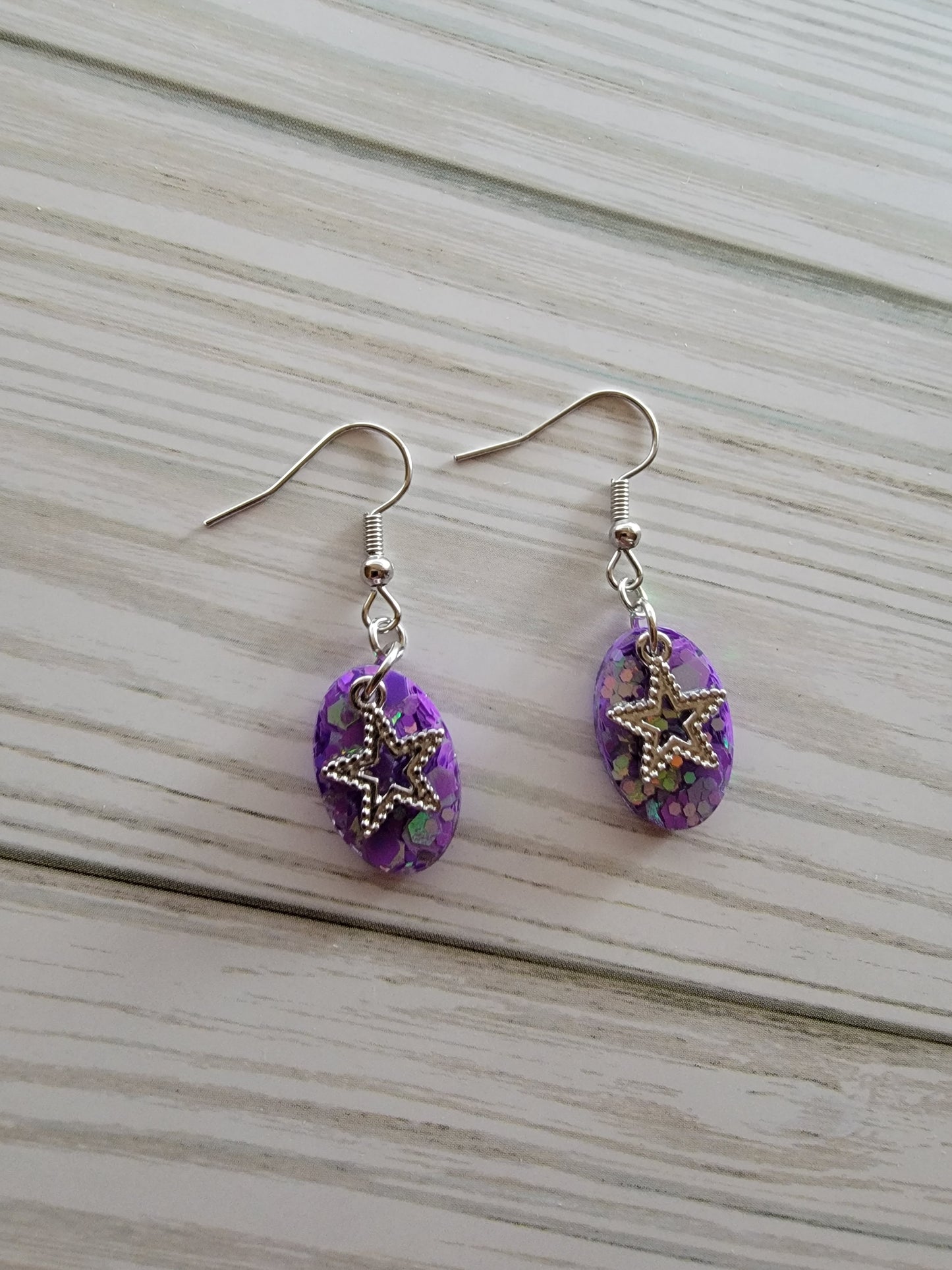 Star purple dangle handmade drop earrings