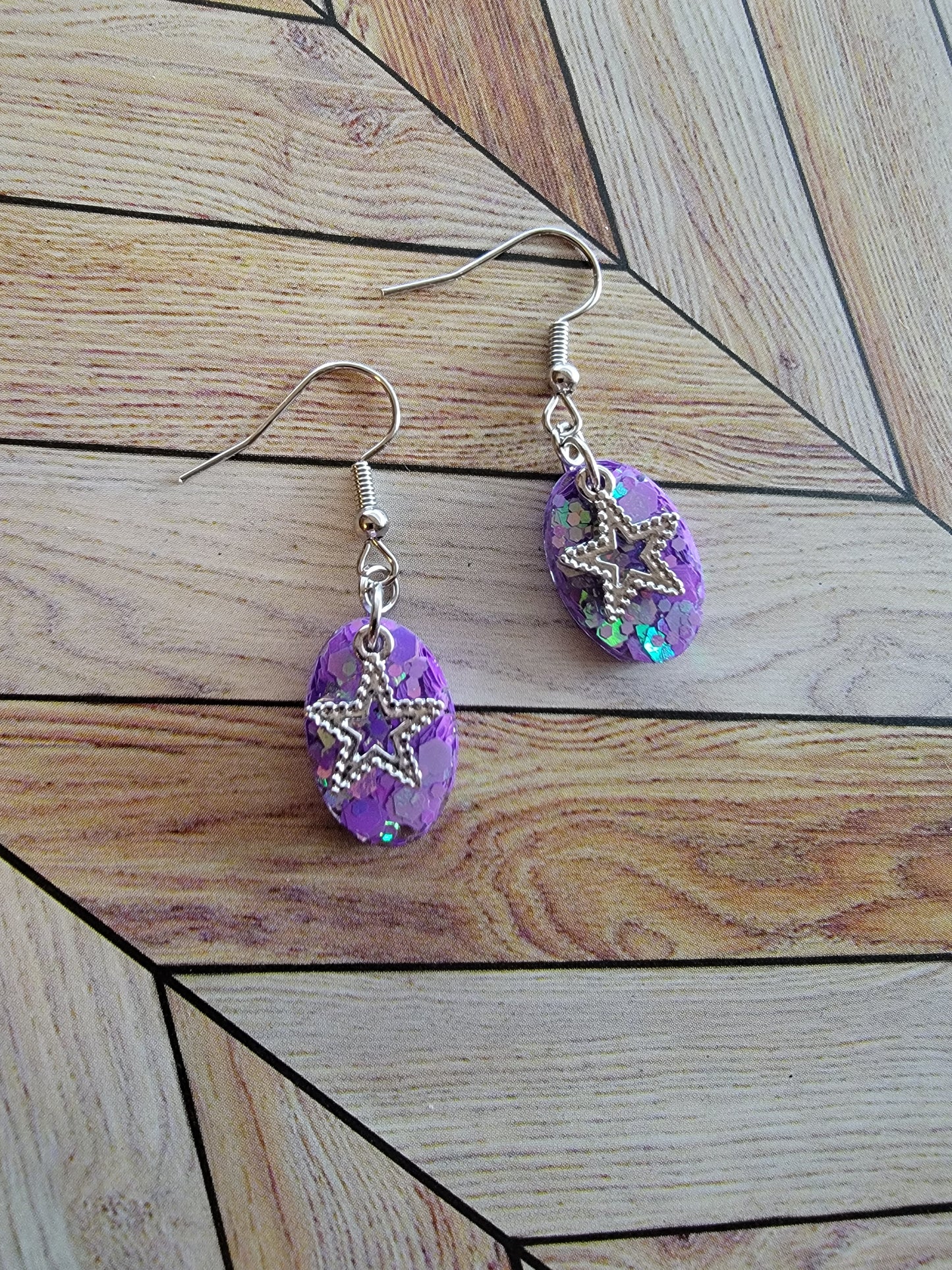 Star purple dangle handmade drop earrings