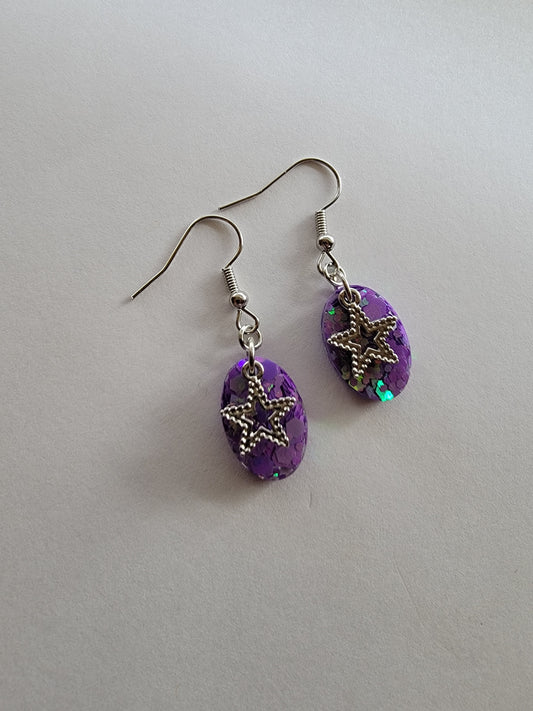 Star purple dangle handmade drop earrings