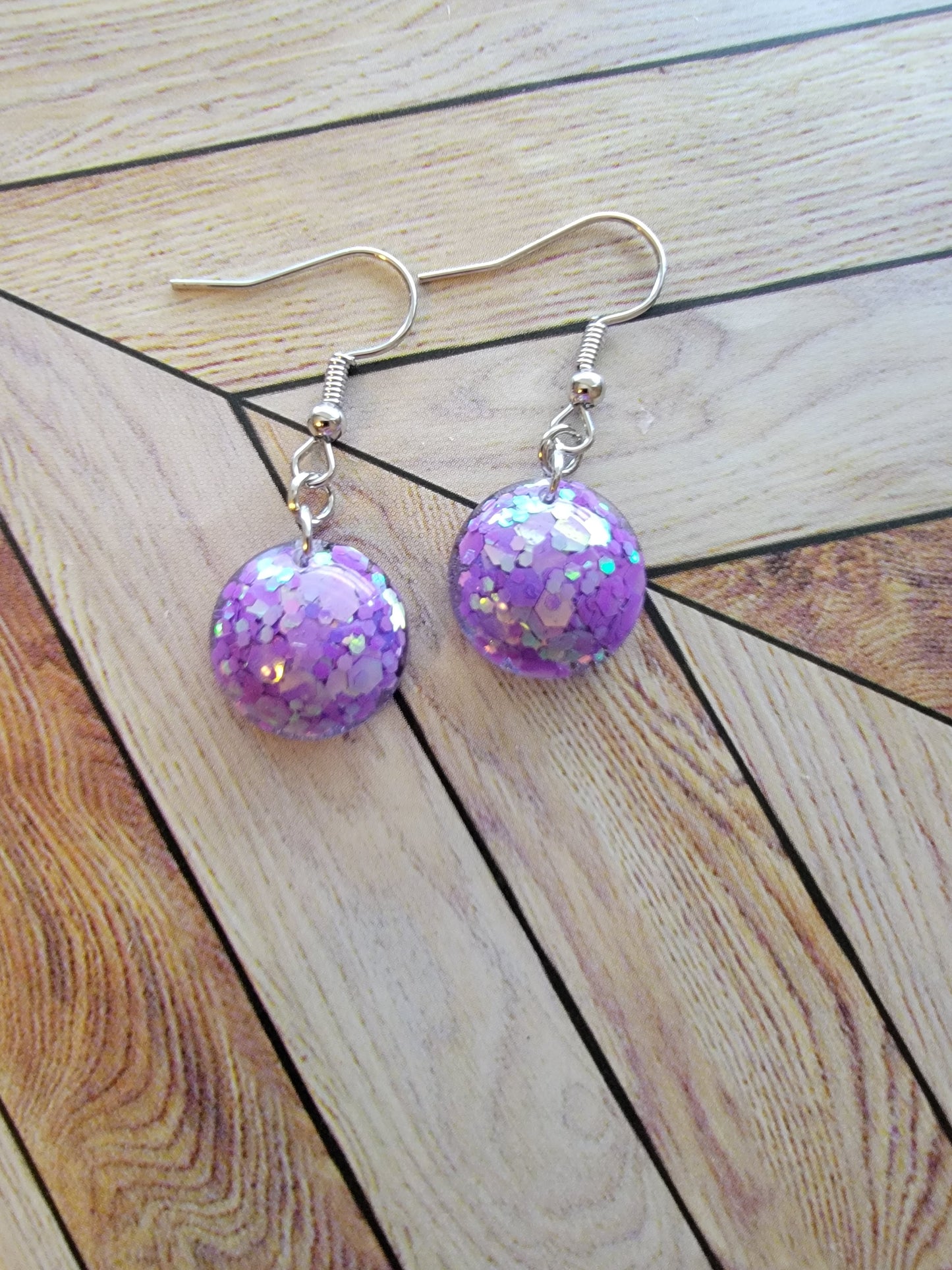 Purple sparkling round cute dangle drop earrings for women, stylish jewelry, gifts for her