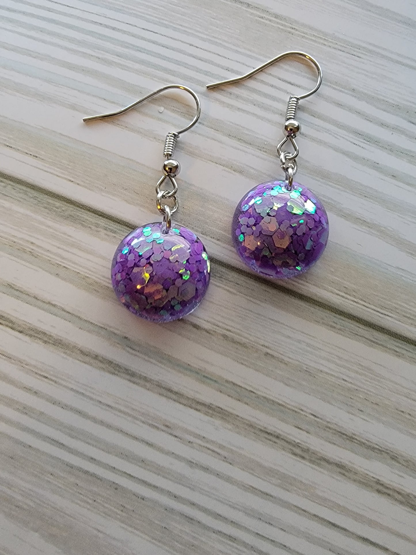 Purple sparkling round cute dangle drop earrings for women, stylish jewelry, gifts for her