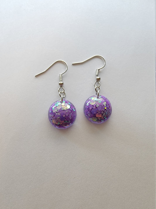 Purple sparkling round cute dangle drop earrings for women, stylish jewelry, gifts for her