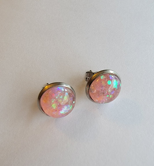 Dainty pink stud glittery earrings, cute minimalist jewelry, resin jewelry, women's earrings, gifts for friend