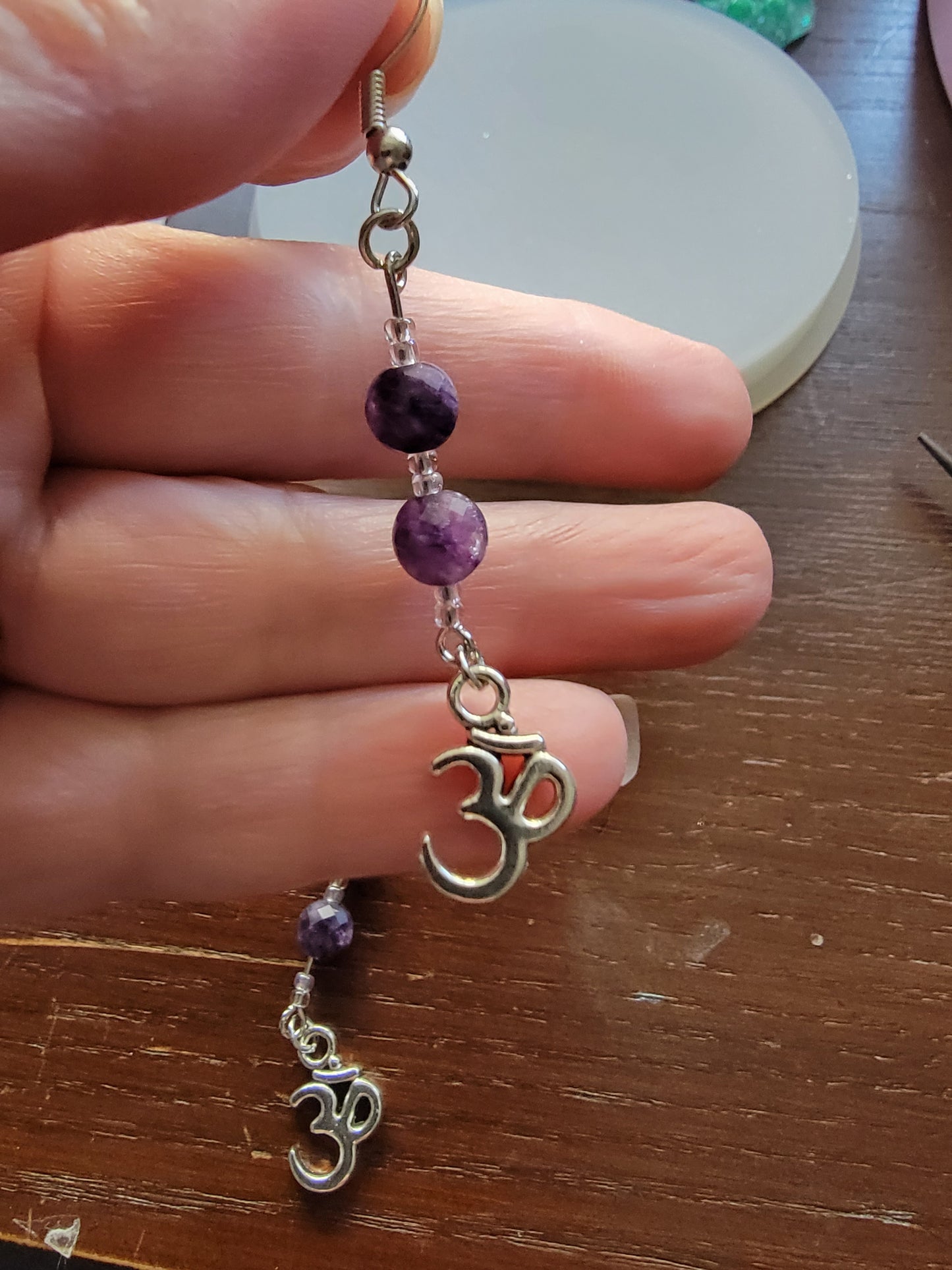 Amethyst ohm earrings, dangle hook earrings, handmade earrings,  handmade jewelry, gifts for her