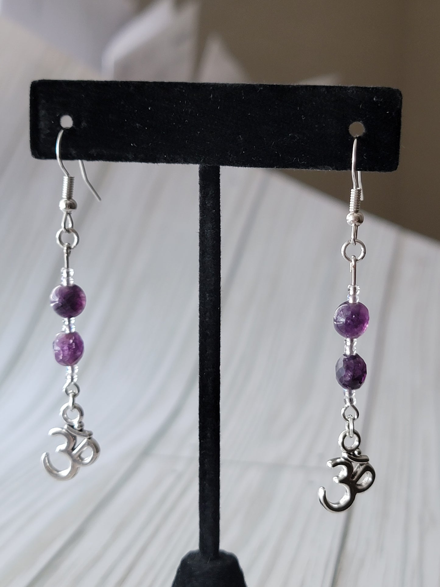 Amethyst ohm earrings, dangle hook earrings, handmade earrings,  handmade jewelry, gifts for her