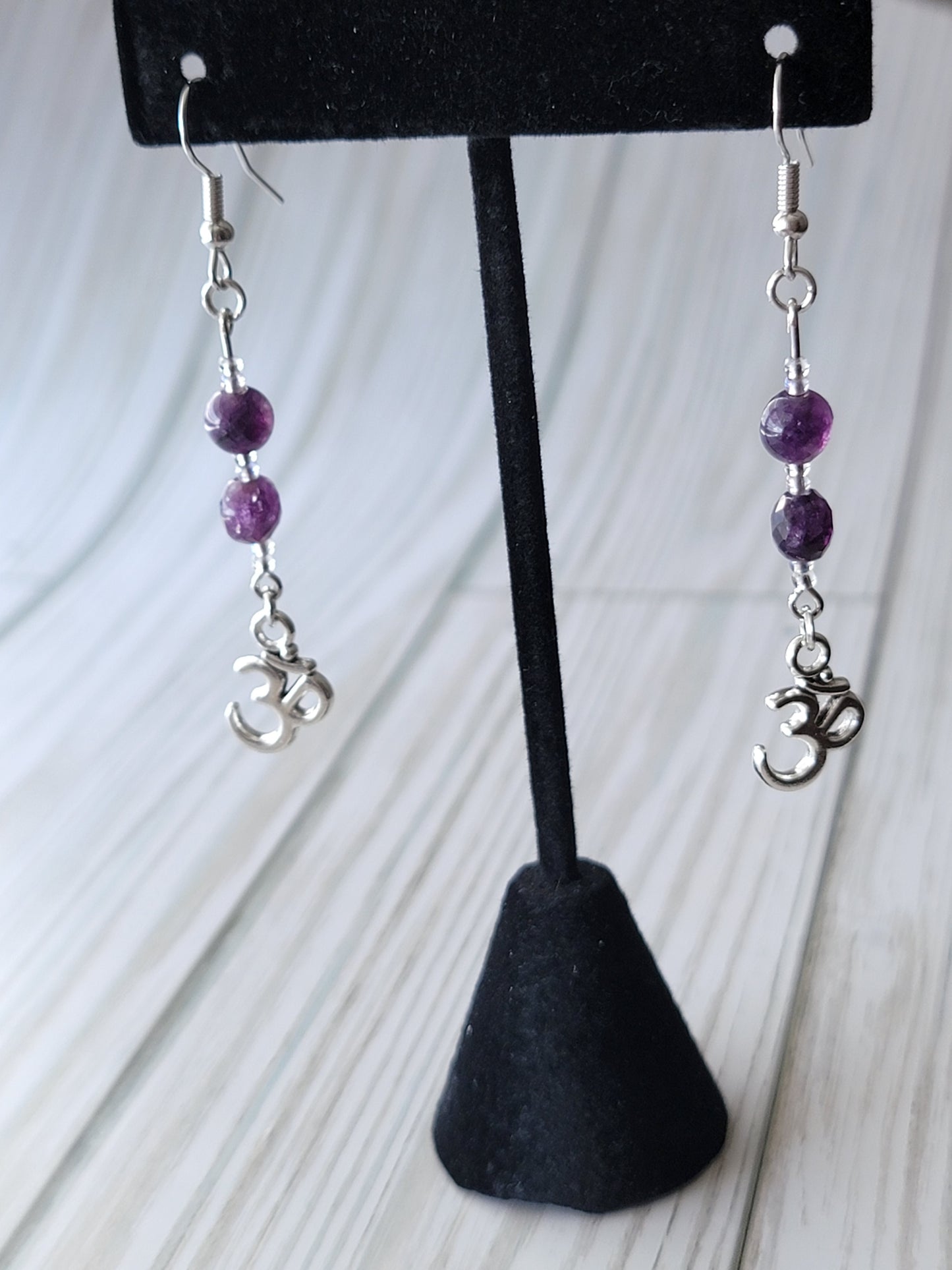 Amethyst ohm earrings, dangle hook earrings, handmade earrings,  handmade jewelry, gifts for her