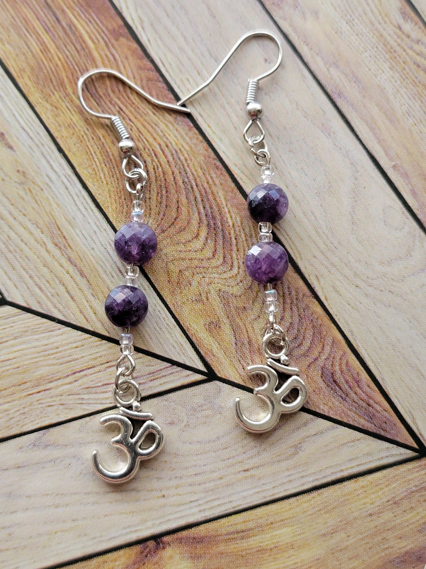 Amethyst ohm earrings, dangle hook earrings, handmade earrings,  handmade jewelry, gifts for her