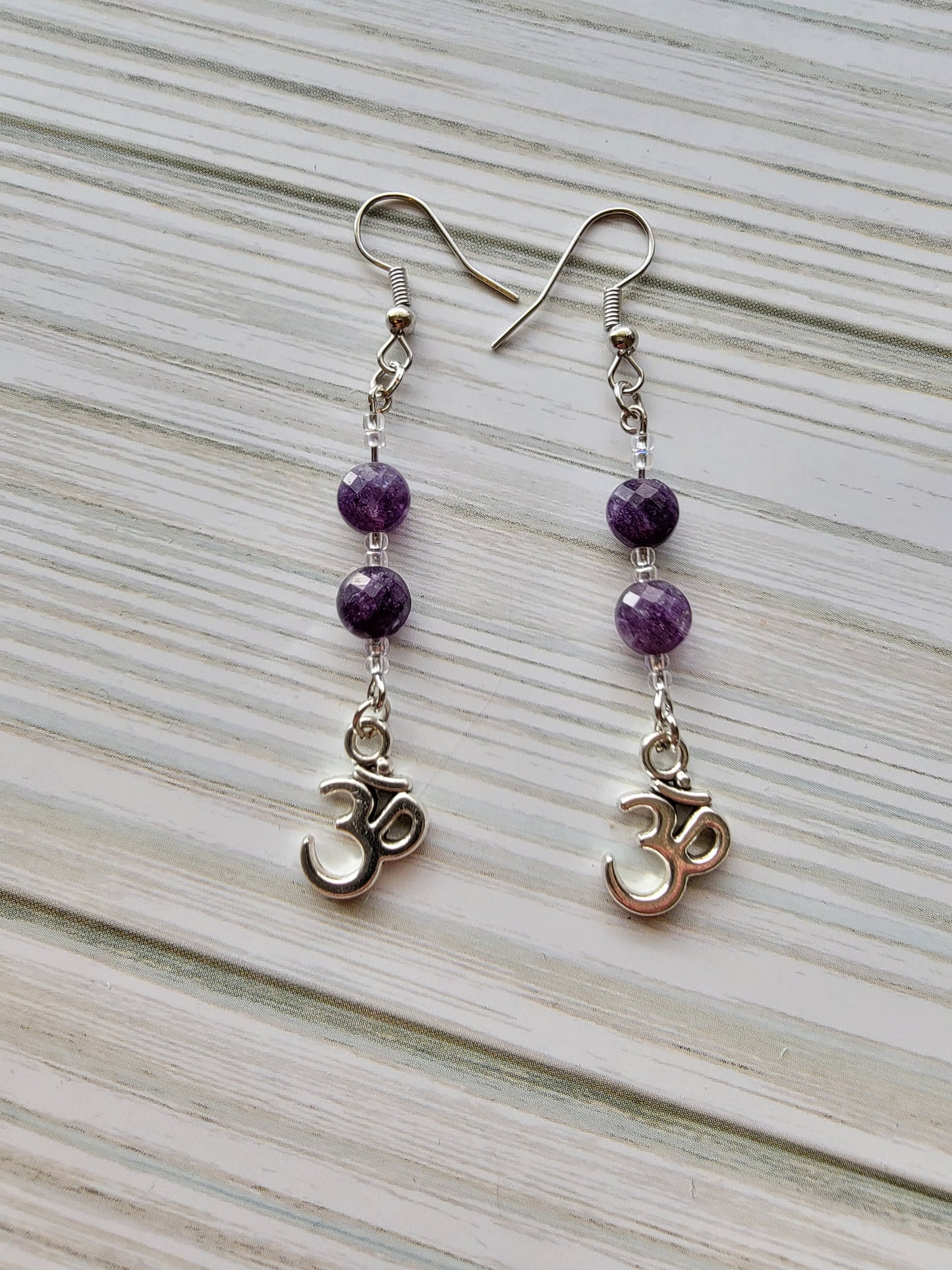 Amethyst ohm earrings, dangle hook earrings, handmade earrings,  handmade jewelry, gifts for her