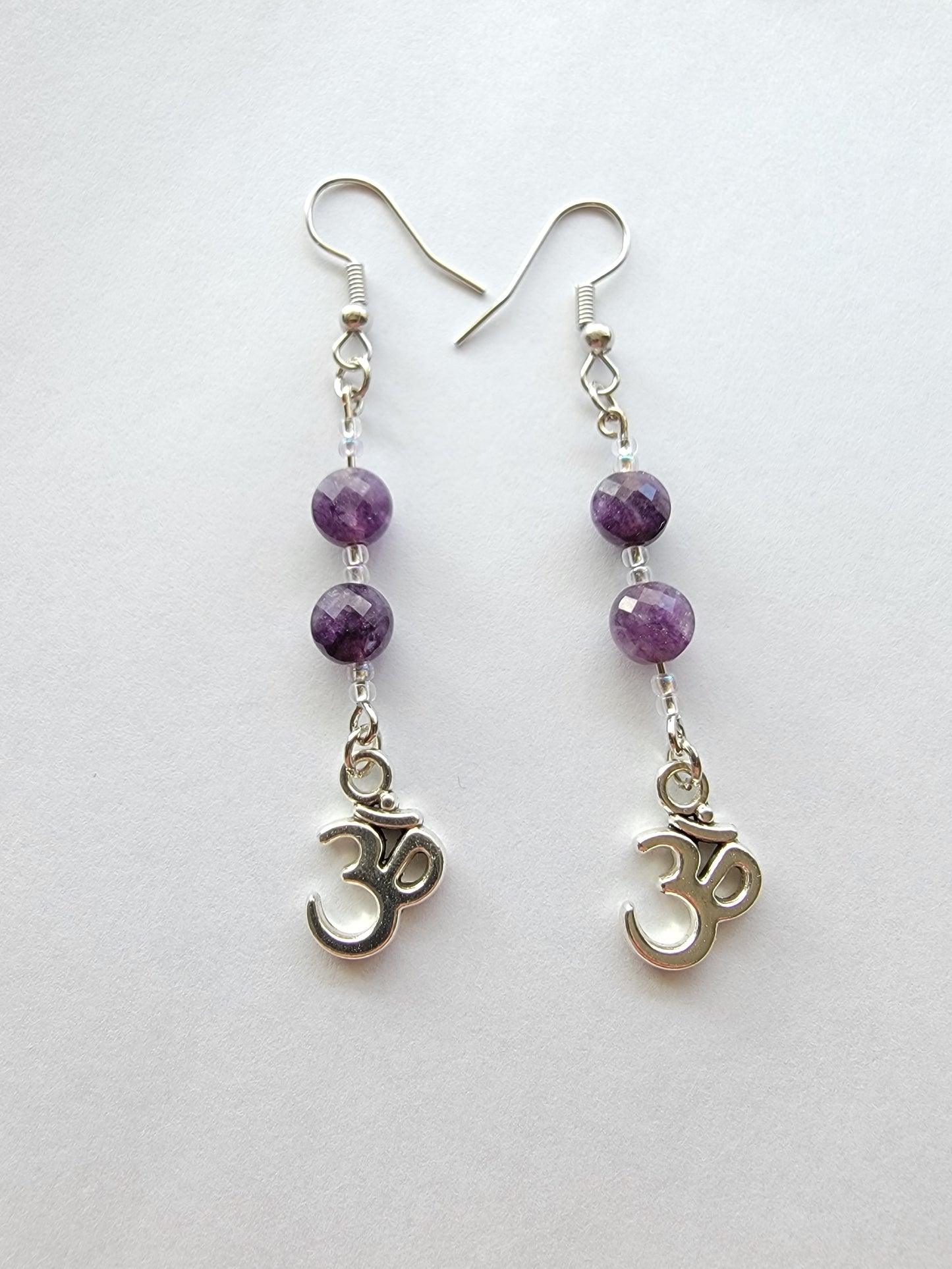 Amethyst ohm earrings, dangle hook earrings, handmade earrings,  handmade jewelry, gifts for her