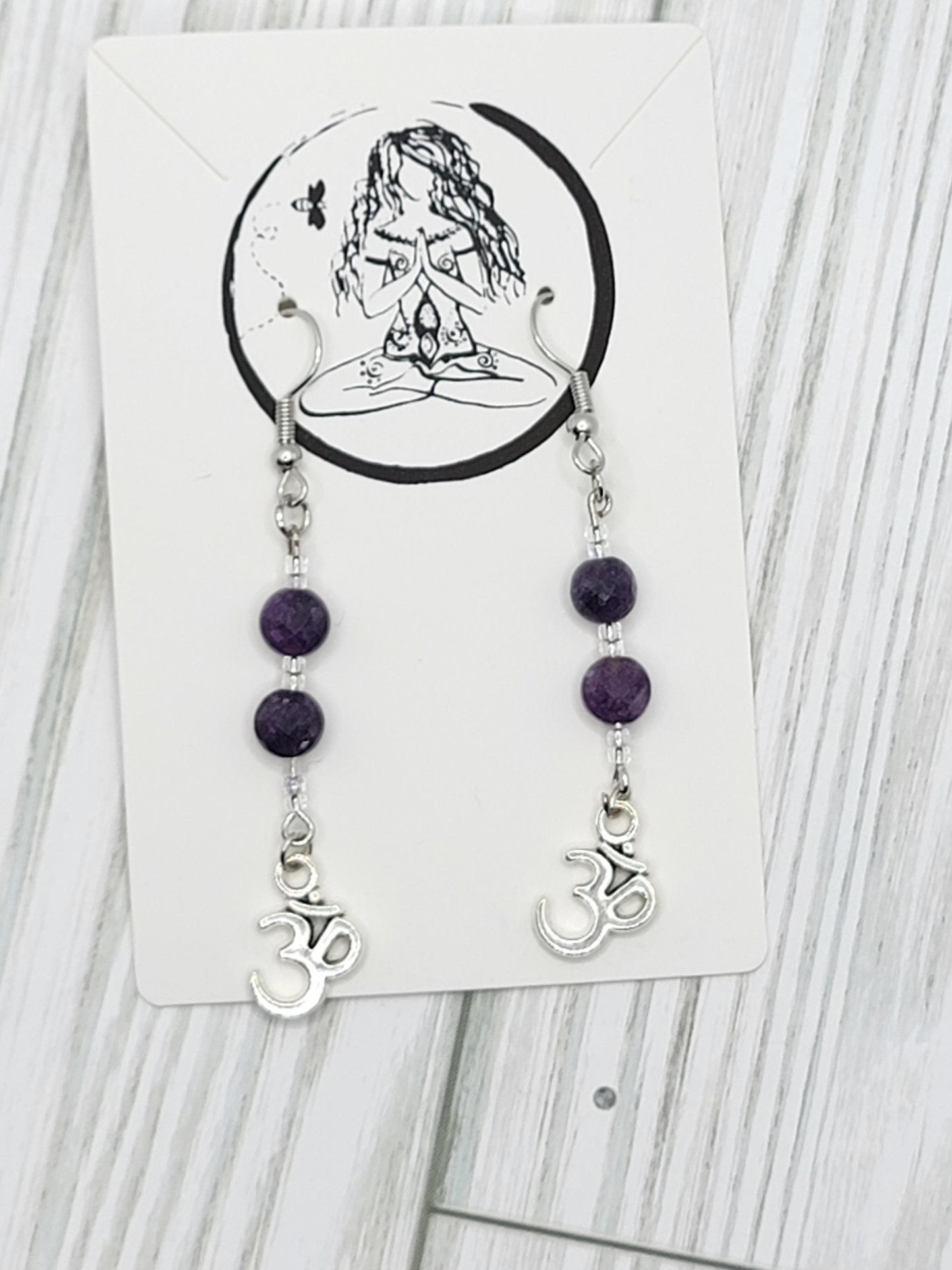 Amethyst ohm earrings, dangle hook earrings, handmade earrings,  handmade jewelry, gifts for her