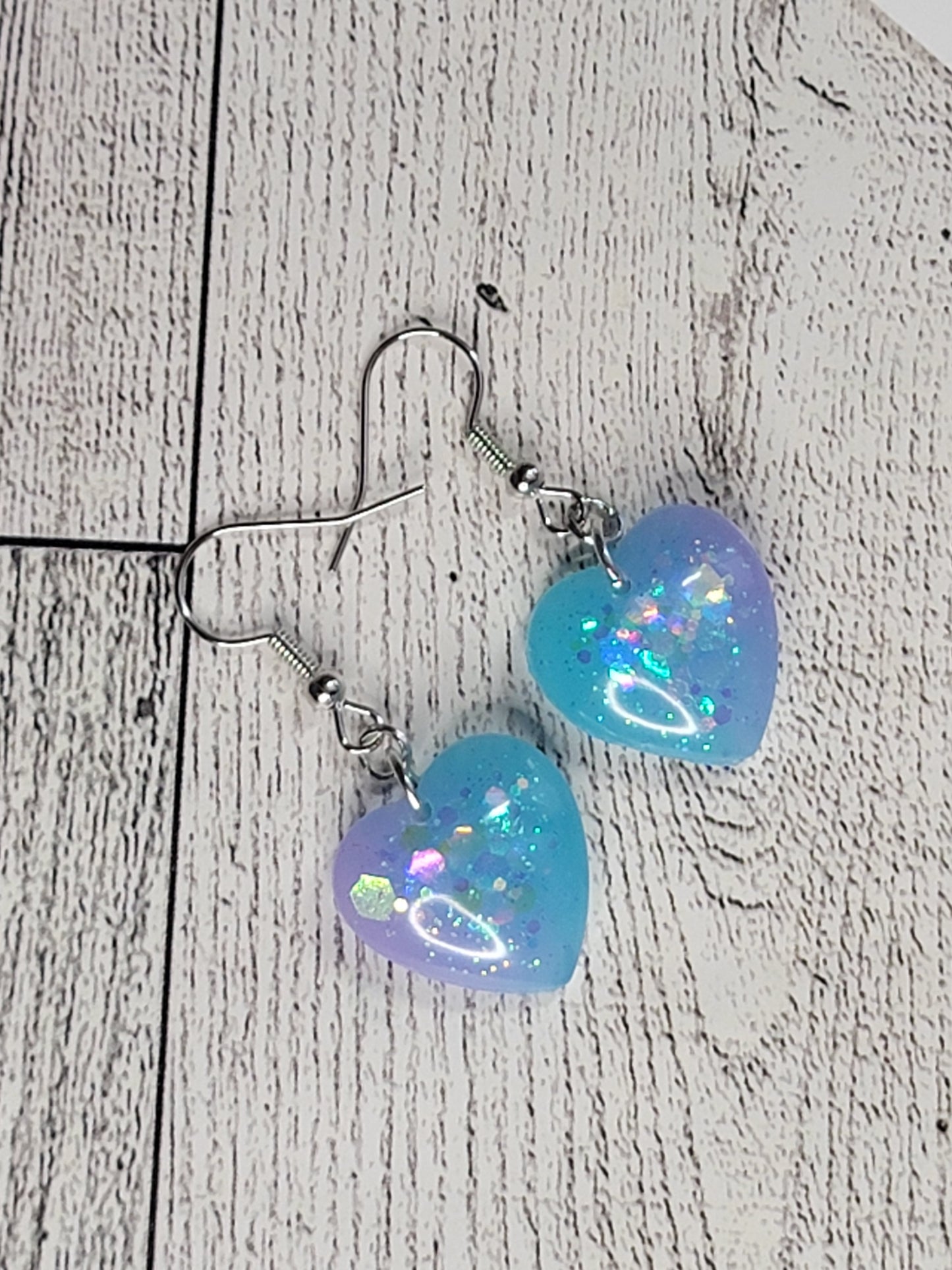 Purple teal heart womens dangle hook earrings, cute simple jewelry for friends, gifts for her