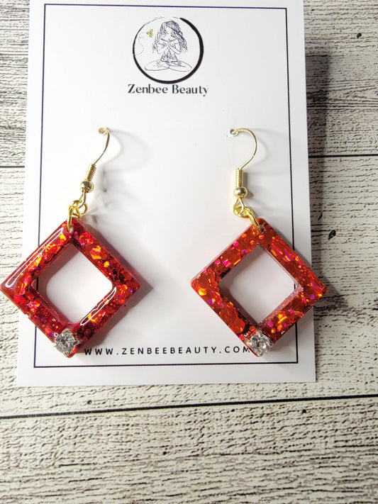 Red sparkling diamond gold dangle handmade drop earrings