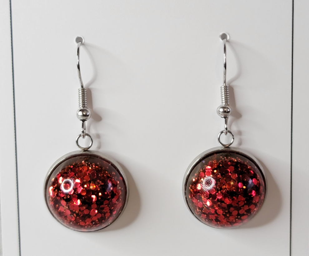 Red sparkling glitter handmade drop dangle earrings,earrings for women, resin jewelry, gifts for her